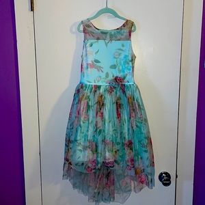 COPY - Pink & Violet blue poofy floral sleeveless dress girl size 10
